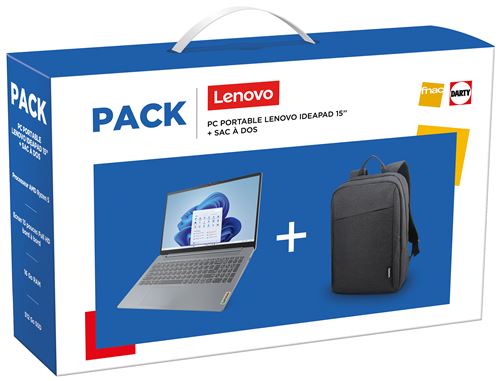 Pack PC portable Lenovo IdeaPad Slim 3 15ABR8 15,6"" AMD Ryzen™ 5 16 Go RAM 512 Go SSD Gris + Sac à dos Noir État correct - Lenovo reconditionné disponible sur Fnac