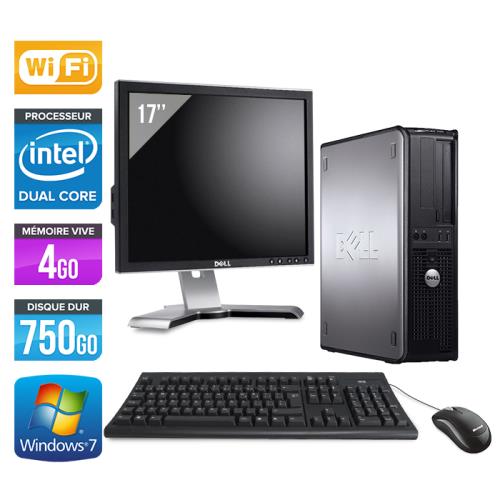 Ordinateur Dell Optiplex 780 Desktop + Ecran 17'' - Gris - Intel Core Duo E5300 / 2.60 GHz - RAM 4 Go - HDD 750 Go - DVD - Gigabit Ethernet - Wifi - Windows 7 Professionnel État correct - Dell reconditionné disponible sur Fnac