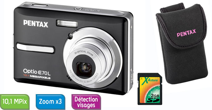 Acheter Pentax Optio E70L + Etui Neoprène + Carte SD 2 Go État correct - 73,95 € Pentax Optio E70L + Etui Neoprène + Carte SD 2 Go État correct - Pentax reconditionné disponible sur Fnac