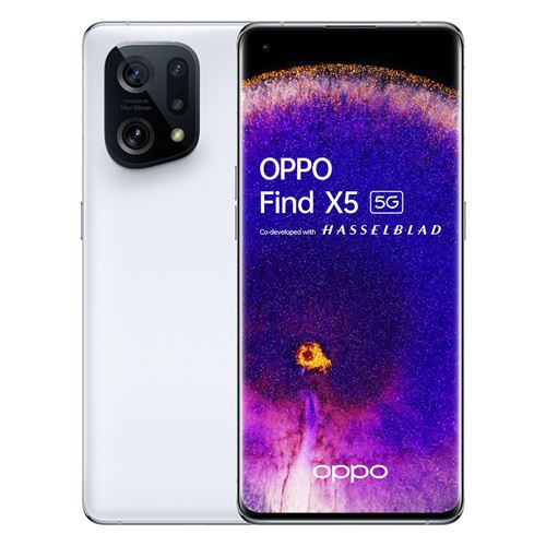 OPPO Find X5 - 5G smartphone - double SIM - RAM 8 Go / Mémoire interne 256 Go - écran OEL - 6.55"" - 2400 x 1080 pixels (120 Hz) - 3 x caméras arrière 50 MP, 50 MP, 13 MP - front camera 32 MP - blanc État correct - Oppo reconditionné disponible sur Fnac