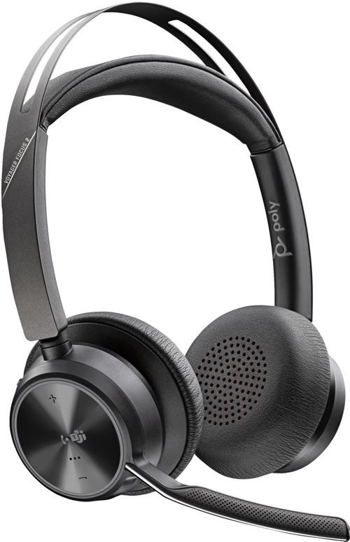 Poly Voyager Focus 2 - Micro-casque - sur-oreille - Bluetooth - sans fil - Suppresseur de bruit actif - USB-C via un adaptateur Bluetooth - noir - Certifié pour Microsoft Teams, certifié Zoom État correct - N/A reconditionné disponible sur Fnac