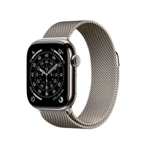 Apple Watch Series 11 GPS + Cellular 42mm Boitier en Titane Naturel avec Bracelet Milanais Naturel État correct - Apple reconditionné disponible sur Fnac