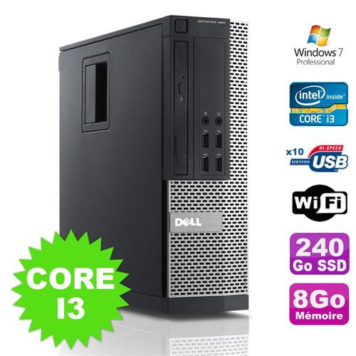 Pc dell optiplex 990 sff i3-2120 3.3ghz 8go disque 240go ssd dvd wifi w7 État correct -  reconditionné disponible sur Fnac
