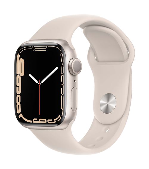 Apple Watch Series 7 GPS, boîtier Aluminium Lumière Stellaire 41mm avec Bracelet Sport Lumière Stellaire État correct - Apple reconditionné disponible sur Fnac