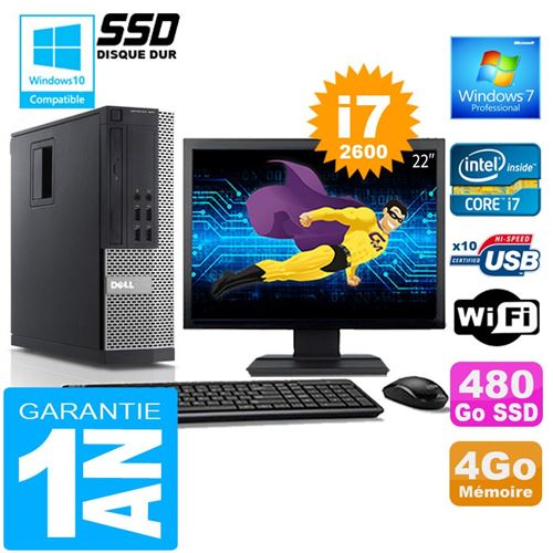 Pc dell 990 sff core i7-2600 ram 4go disque 480 go ssd wifi w7 ecran 22' État correct - Dell reconditionné disponible sur Fnac