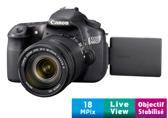 Reflex Canon EOS 60D + Obj. Canon EF-S IS 18 - 135 mm f/3.5 - 5.6 État correct - Canon reconditionné disponible sur Fnac