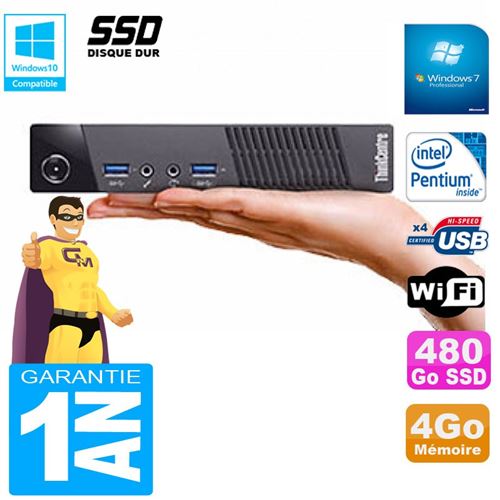 Ultra mini pc lenovo m73 usff tiny g3250t 4go disque 480go ssd wifi w7 État correct - Lenovo reconditionné disponible sur Fnac