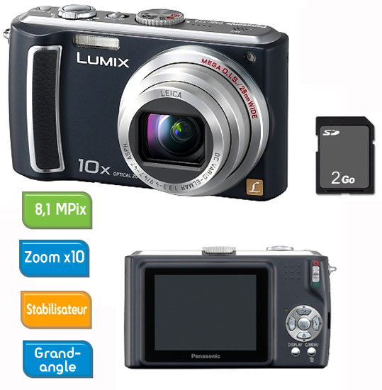Panasonic Lumix DMC-TZ4 Noir + Etui cuir + Carte SD 2 Go