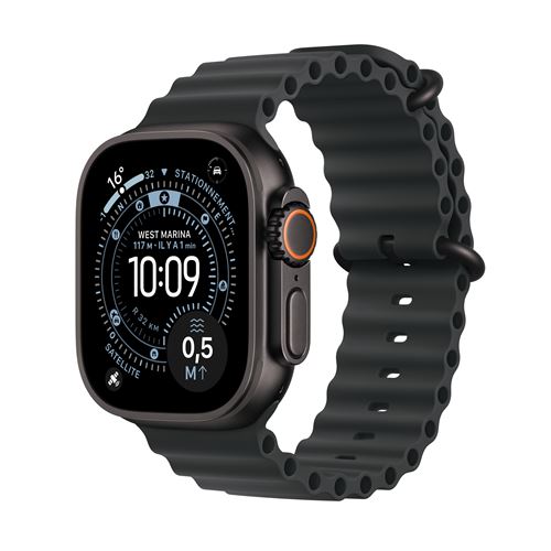 Apple Watch Ultra 3 GPS + Cellular 49mm Boitier en Titane Noir avec Bracelet Océan noir État correct - Apple reconditionné disponible sur Fnac