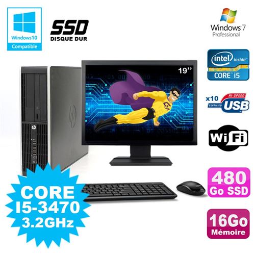 Pc hp elite 8300 sff i5-3470 3.2ghz 16go 480go ssd graveur wifi w7+ ecran 19 État correct - Hewlett-Packard reconditionné disponible sur Fnac