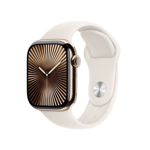Apple Watch Series 10 (GPS + Cellular) - 42 mm - titane doré - montre intelligente avec bande sport - fluoroélastomère - droit - taille du bracelet : S/M - 64 Go - LTE, Wi-Fi 4, UWB, Bluetooth - 4G - 34.4 g État correct - N/A reconditionné disponible sur Fnac
