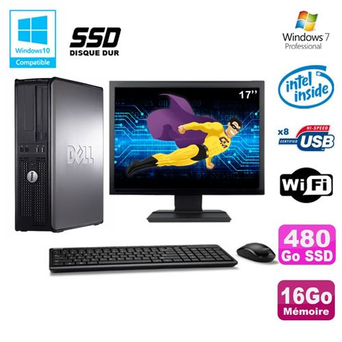Pc dell optiplex 780 dt intel e5200 2,5ghz 16go 480go ssd wifi w7 ecran 17' État correct - Dell reconditionné disponible sur Fnac