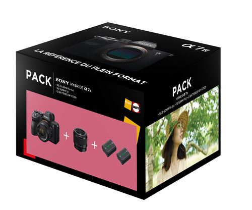 Pack Fnac Appareil photo hybride Sony Alpha 7IV Noir + FE 28-60 mm f/4-5.6 + FE 50 mm f/1.8 + 2ème batterie État correct - Sony reconditionné disponible sur Fnac