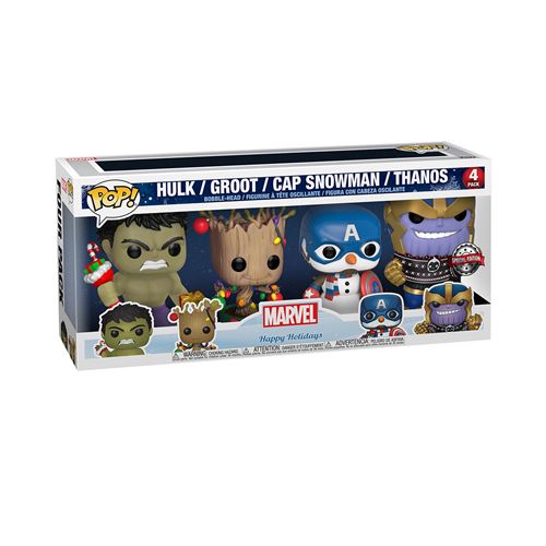 Pack de 4 Figurines Funko Pop Marvel Holiday Groot Hulk Thanos Captain America Exclusivité Fnac État correct - Funko reconditionné disponible sur Fnac