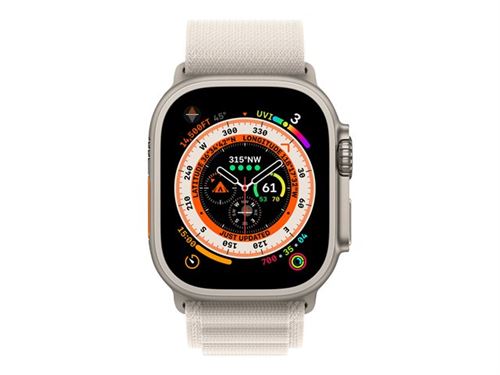 Apple Watch Ultra - 49 mm - titane - montre intelligente avec Boucle Alpine - textile - droit - taille du bracelet : S - 32 Go - Wi-Fi, LTE, UWB, Bluetooth - 4G - 61.3 g État correct - N/A reconditionné disponible sur Fnac