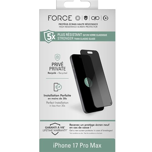 Acheter Protection d'écran Forceglass 2,5D Privé Transparent pour iPhone 17 Pro Max État correct - 18,99 € Protection d'écran Forceglass 2,5D Privé Transparent pour iPhone 17 Pro Max État correct - N/A reconditionné disponible sur Fnac