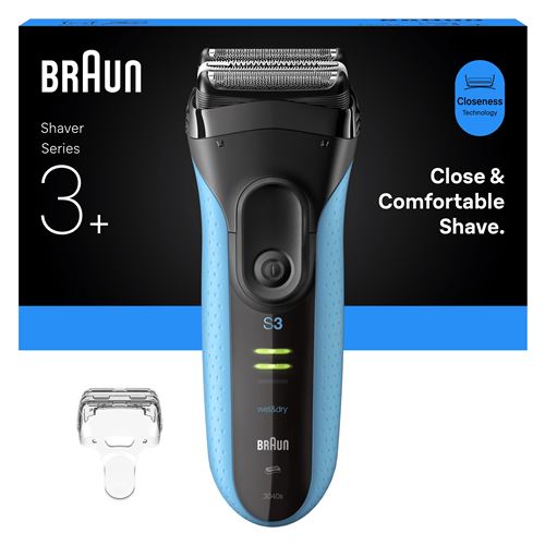 Rasoir électrique Braun Series 3+ 3040s Noir et Bleu État correct - Braun reconditionné disponible sur Fnac