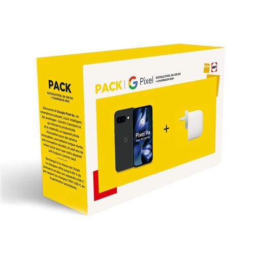 Acheter Pack Smartphone Google Pixel 9a 6,3"" 5G Double SIM 128 Go Noir Volcanique + Chargeur 45W État correct - 350,46 € Pack Smartphone Google Pixel 9a 6,3"" 5G Double SIM 128 Go Noir Volcanique + Chargeur 45W État correct - Google reconditionné disponible sur Fnac