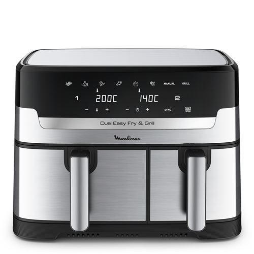 Friteuse à air Moulinex Air fryer Dual Easy Fry & Grill Inox 2 tiroirs EZ905D20 2450 W État correct - Moulinex reconditionné disponible sur Fnac