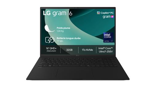 PC portable LG Gram 16 16Z90TL-G.AU88F 16"" Copilot+PC Intel® Core™ Ultra 7 32 Go RAM 1 To SSD Noir Obsidien État correct - LG reconditionné disponible sur Fnac