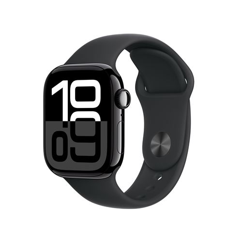 Apple Watch Series 10 GPS 42mm Boîtier en Aluminium Noir de Jais avec Bracelet Sport Noir M/L État correct - Apple reconditionné disponible sur Fnac