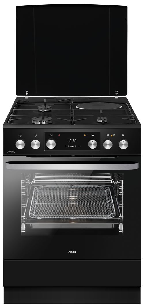 Cuisinière mixte Amica ACM7035RN 60 x 60 cm - 3 foyers gaz + 1 electrique, NOIR MAT État correct - Amica reconditionné disponible sur Fnac