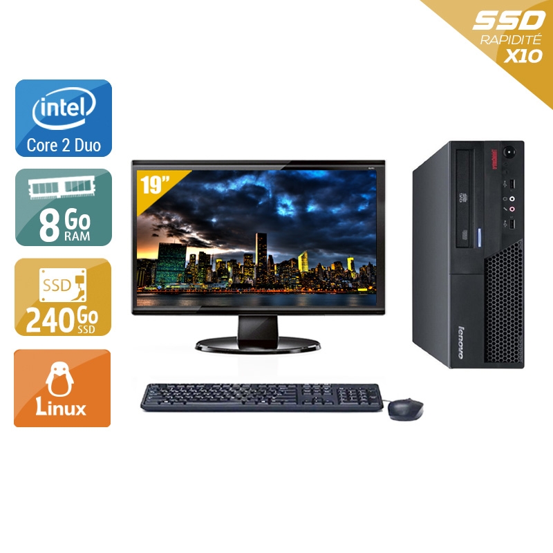 Lenovo ThinkCentre M58 SFF Core 2 Duo + Écran - 19'' 8Go RAM 240Go SSD Linux  Bon étatOccasion certifiée reconditionnée Bon état -  reconditionné disponible sur Kiatoo