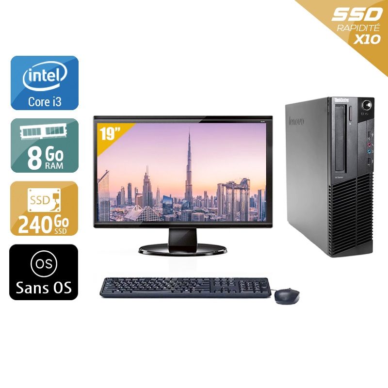Lenovo ThinkCentre M90 SFF i3 + Écran - 19'' 8Go RAM 240Go SSD Sans OS  Bon étatOccasion certifiée reconditionnée Bon état -  reconditionné disponible sur Kiatoo