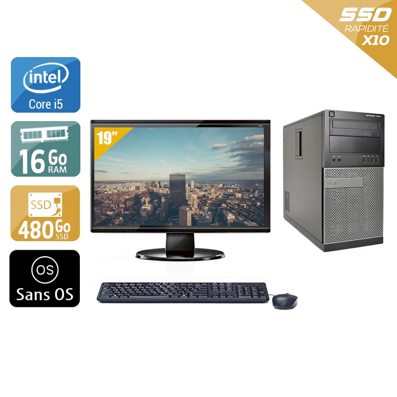 Dell Optiplex 7010 Tower i5 + Écran - 19'' 16Go RAM 480Go SSD Sans OS  Très bon étatOccasion certifiée reconditionnée Bon état -  reconditionné disponible sur Kiatoo