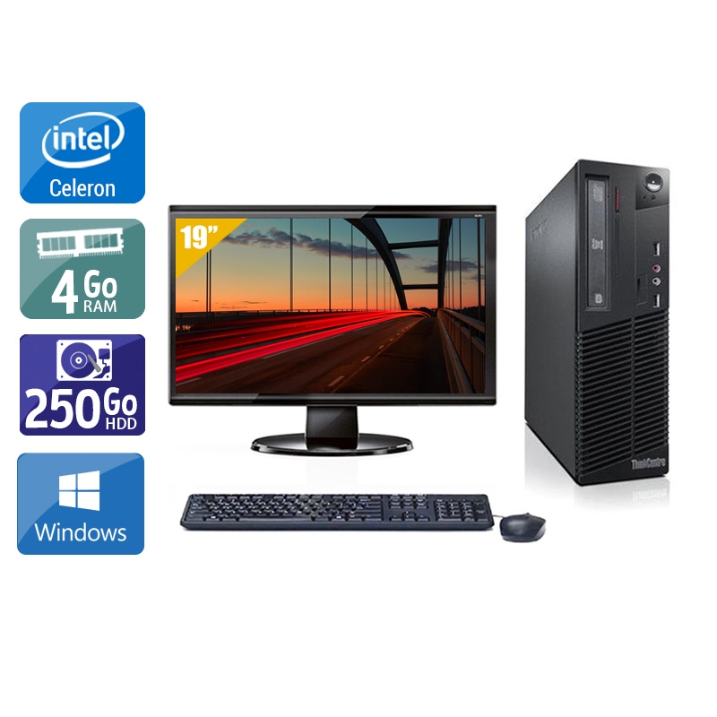 Lenovo ThinkCentre M72E SFF Celeron Dual Core + Écran - 19'' 4Go RAM 250Go HDD Windows 10  Bon étatOccasion certifiée reconditionnée Bon état -  reconditionné disponible sur Kiatoo