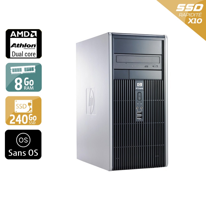 Acheter HP Compaq dc5850 Tower AMD Athlon Dual Core - 8Go RAM 240Go SSD Sans OS Très bon étatOccasion certifiée reconditionnée Bon état - 232,50 € HP Compaq dc5850 Tower AMD Athlon Dual Core - 8Go RAM 240Go SSD Sans OS Très bon étatOccasion certifiée reconditionnée Bon état - reconditionné disponible sur Kiatoo