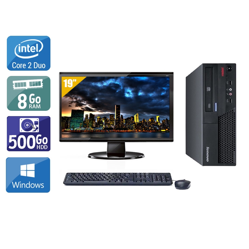 Lenovo ThinkCentre M58 SFF Core 2 Duo + Écran - 19'' 8Go RAM 500Go HDD Windows 10  Bon étatOccasion certifiée reconditionnée Bon état -  reconditionné disponible sur Kiatoo