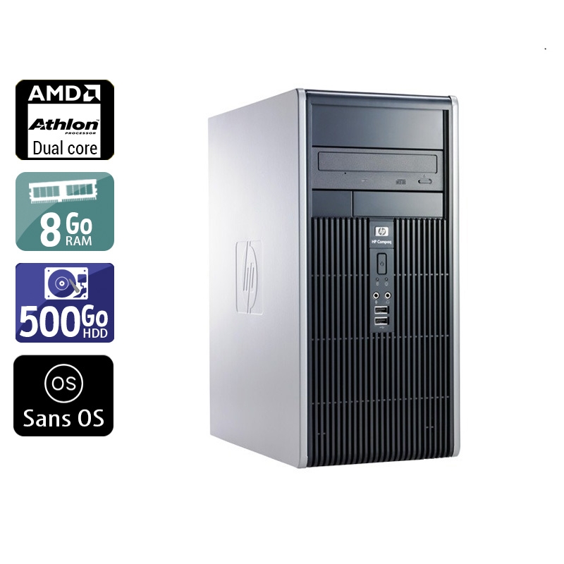 Acheter HP Compaq dc5850 Tower AMD Athlon Dual Core - 8Go RAM 500Go HDD Sans OS Très bon étatOccasion certifiée reconditionnée Bon état - 232,50 € HP Compaq dc5850 Tower AMD Athlon Dual Core - 8Go RAM 500Go HDD Sans OS Très bon étatOccasion certifiée reconditionnée Bon état - reconditionné disponible sur Kiatoo