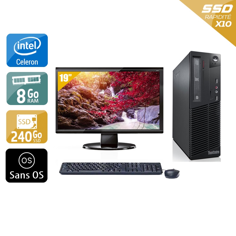 Lenovo ThinkCentre M73 SFF Celeron Dual Core + Écran - 19'' 8Go RAM 240Go SSD Sans OS  Bon étatOccasion certifiée reconditionnée Bon état -  reconditionné disponible sur Kiatoo