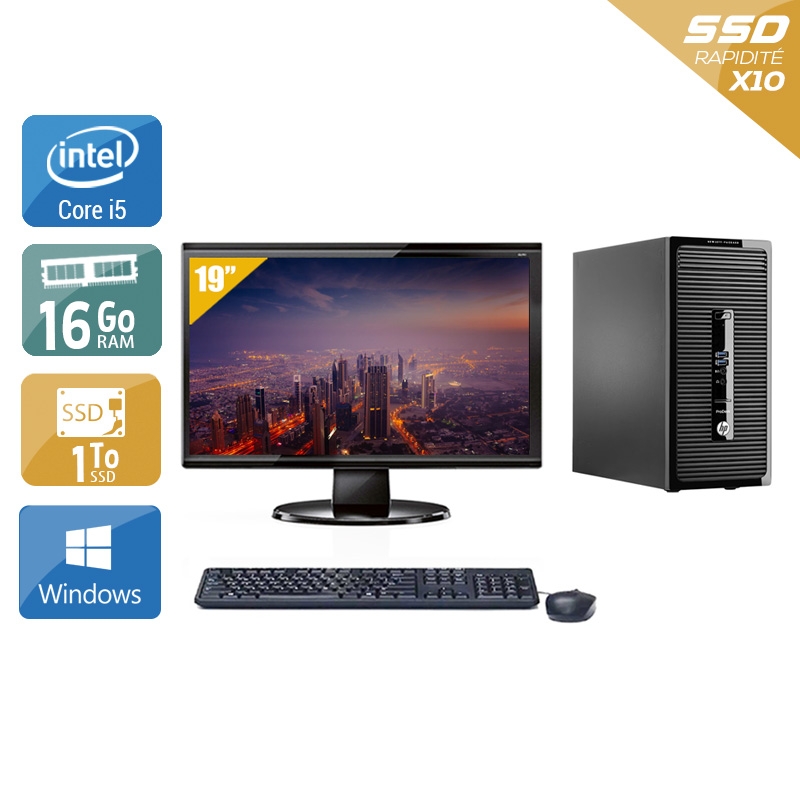HP ProDesk 400 G2 Tower i5 + Écran - 19'' 16Go RAM 1To SSD Windows 10  Très bon étatOccasion certifiée reconditionnée Bon état -  reconditionné disponible sur Kiatoo