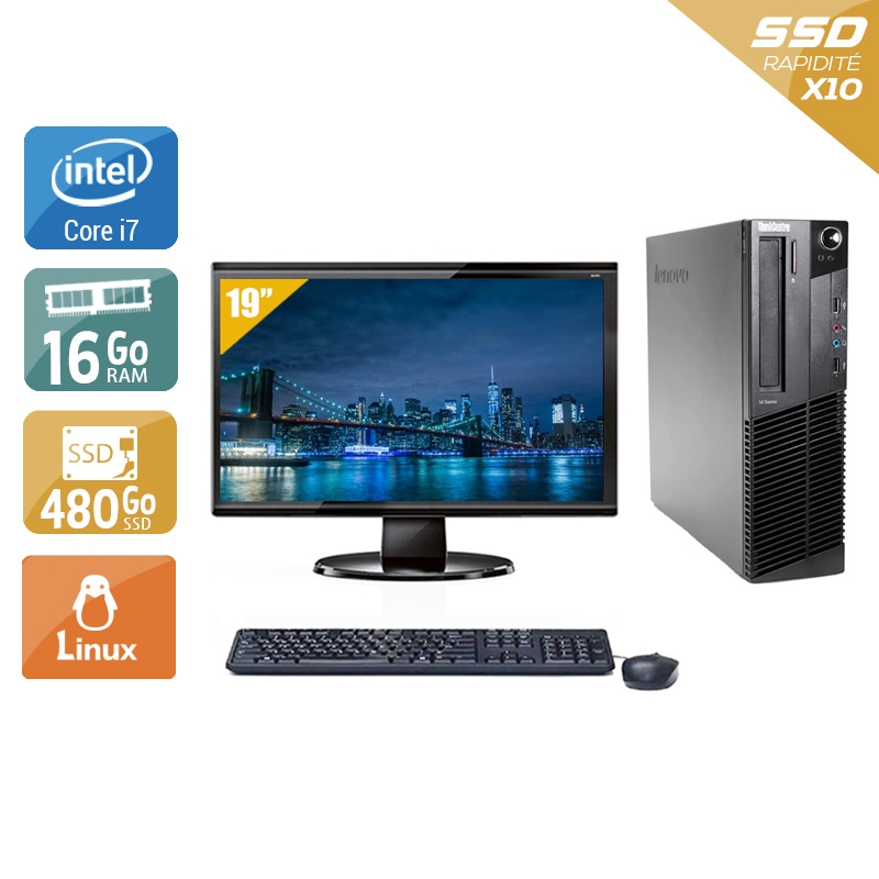 Lenovo ThinkCentre M92 SFF i7 + Écran - 19'' 16Go RAM 480Go SSD Linux  Bon étatOccasion certifiée reconditionnée Bon état -  reconditionné disponible sur Kiatoo