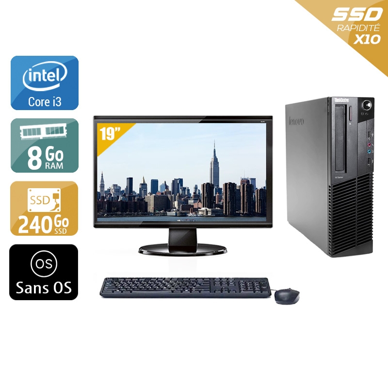 Lenovo ThinkCentre M91 SFF i3 + Écran - 19'' 8Go RAM 240Go SSD Sans OS  Bon étatOccasion certifiée reconditionnée Bon état -  reconditionné disponible sur Kiatoo