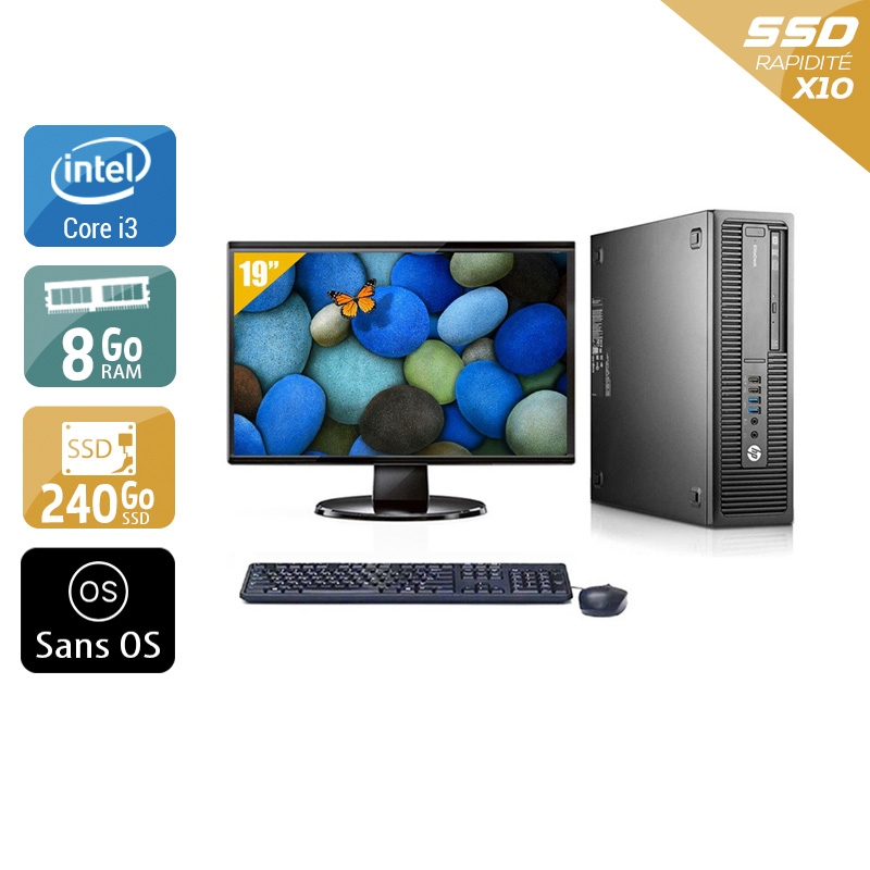 HP EliteDesk 800 G2 SFF i3 Gen 6 + Écran - 19'' 8Go RAM 240Go SSD Sans OS  Bon étatOccasion certifiée reconditionnée Bon état -  reconditionné disponible sur Kiatoo