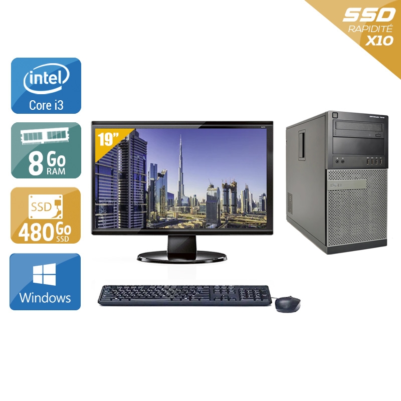 Dell Optiplex 790 Tower i3 + Écran - 19'' 8Go RAM 480Go SSD Windows 10  Très bon étatOccasion certifiée reconditionnée Bon état -  reconditionné disponible sur Kiatoo