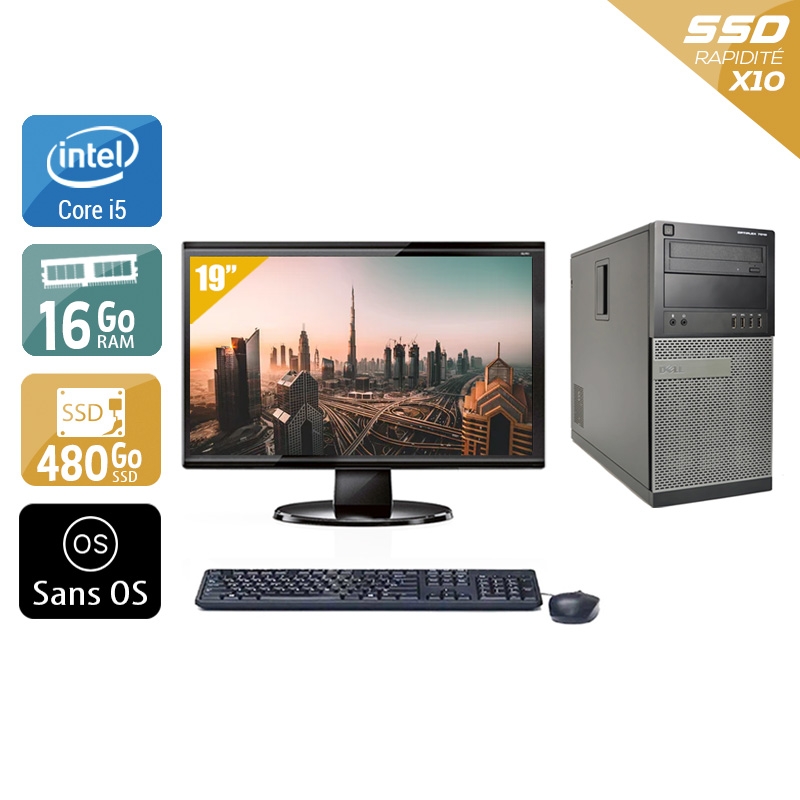 Dell Optiplex 790 Tower i5 + Écran - 19'' 16Go RAM 480Go SSD Sans OS  Très bon étatOccasion certifiée reconditionnée Bon état -  reconditionné disponible sur Kiatoo