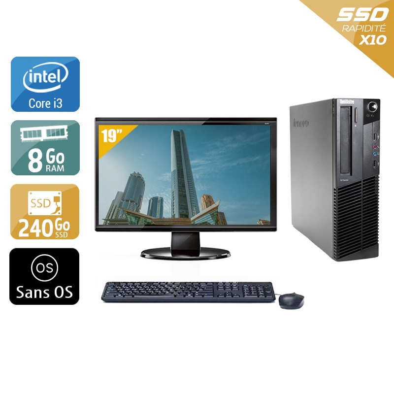 Lenovo ThinkCentre M83 SFF i3 + Écran - 19'' 8Go RAM 240Go SSD Sans OS  Bon étatOccasion certifiée reconditionnée Bon état -  reconditionné disponible sur Kiatoo