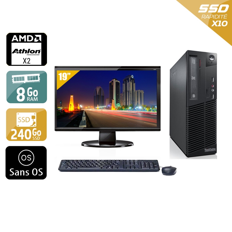 Acheter Lenovo ThinkCentre M77 SFF AMD Athlon Dual Core + Écran - 19'' 8Go RAM 240Go SSD Sans OS Bon étatOccasion certifiée reconditionnée Bon état - 224,17 € Lenovo ThinkCentre M77 SFF AMD Athlon Dual Core + Écran - 19'' 8Go RAM 240Go SSD Sans OS Bon étatOccasion certifiée reconditionnée Bon état - reconditionné disponible sur Kiatoo
