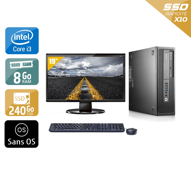 HP EliteDesk 800 G1 SFF i3 + Écran - 19'' 8Go RAM 240Go SSD Sans OS  Bon étatOccasion certifiée reconditionnée Bon état -  reconditionné disponible sur Kiatoo