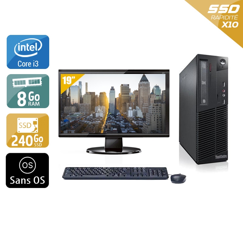 Lenovo ThinkCentre M82 SFF i3 + Écran - 19'' 8Go RAM 240Go SSD Sans OS  Bon étatOccasion certifiée reconditionnée Bon état -  reconditionné disponible sur Kiatoo