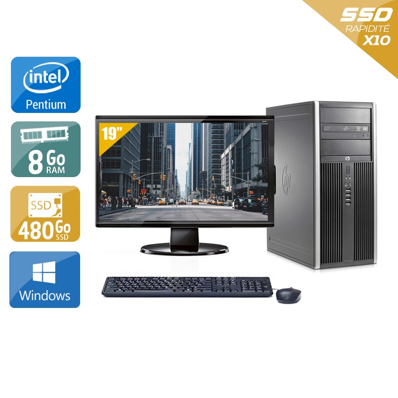 HP Compaq Elite 8200 Tower Pentium G Dual Core + Écran - 19'' 8Go RAM 480Go SSD Windows 10  Bon étatOccasion certifiée reconditionnée Bon état -  reconditionné disponible sur Kiatoo