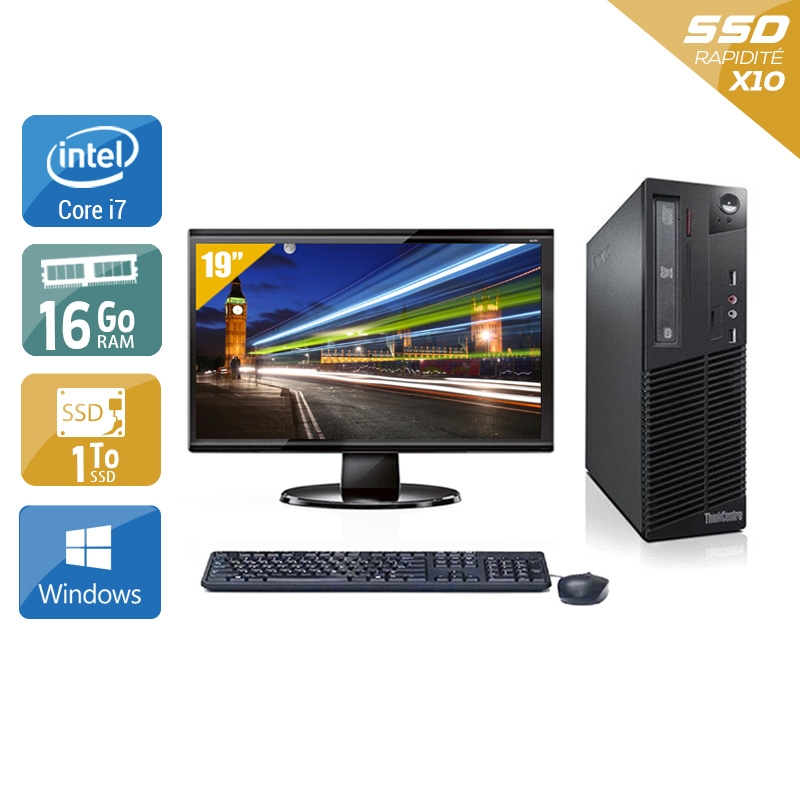 Lenovo ThinkCentre M72E SFF i7 + Écran - 19'' 16Go RAM 1To SSD Windows 10  Bon étatOccasion certifiée reconditionnée Bon état -  reconditionné disponible sur Kiatoo