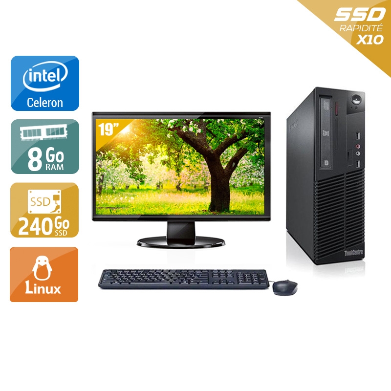 Lenovo ThinkCentre M71 SFF Celeron Dual Core + Écran - 19'' 8Go RAM 240Go SSD Linux  Bon étatOccasion certifiée reconditionnée Bon état -  reconditionné disponible sur Kiatoo