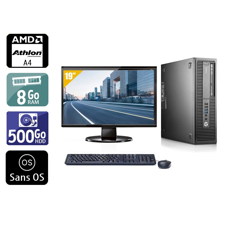 HP EliteDesk 705 G1 SFF AMD A4 + Écran - 19'' 8Go RAM 500Go HDD Sans OS  Très bon étatOccasion certifiée reconditionnée Bon état -  reconditionné disponible sur Kiatoo