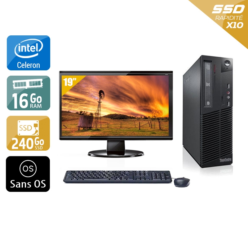 Acheter Lenovo ThinkCentre M82 SFF Celeron Dual Core + Écran - 19'' 8Go RAM 240Go SSD Sans OS Bon étatOccasion certifiée reconditionnée Bon état - 224,17 € Lenovo ThinkCentre M82 SFF Celeron Dual Core + Écran - 19'' 8Go RAM 240Go SSD Sans OS Bon étatOccasion certifiée reconditionnée Bon état - reconditionné disponible sur Kiatoo