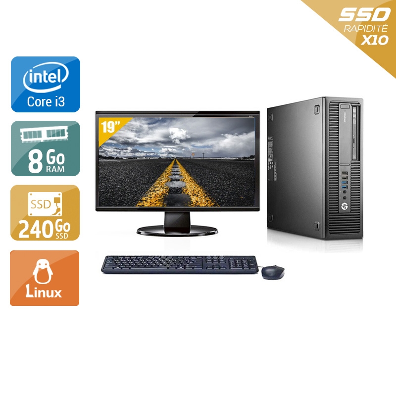 HP EliteDesk 800 G1 SFF i3 + Écran - 19'' 8Go RAM 240Go SSD Linux  Bon étatOccasion certifiée reconditionnée Bon état -  reconditionné disponible sur Kiatoo